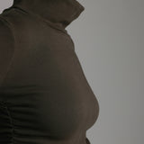 Form-Ribbed High-Rise Turtleneck Long Sleeve T-Shirt - Charcoal