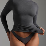 Refined Long Sleeve Turtleneck T-Shirt - Dark Stone Gray