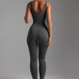 Banded Scoop Neck Jumpsuit - Dark Stone Gray