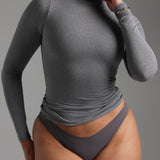 Refined Long Sleeve Turtleneck T-Shirt - Stone Gray