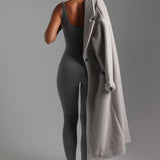Banded Scoop Neck Jumpsuit - Stone Gray