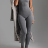 Banded Scoop Neck Jumpsuit - Stone Gray