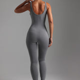 Banded Scoop Neck Jumpsuit - Stone Gray