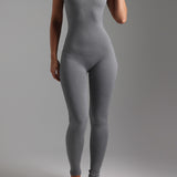 Banded Scoop Neck Jumpsuit - Stone Gray