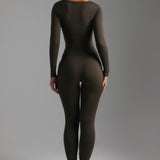 U-Shape Long Sleeve Jumpsuit - Charcoal