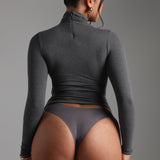 Refined Long Sleeve Turtleneck T-Shirt - Dark Stone Gray
