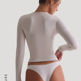 Zip-Up Long Sleeve T-Shirt - Soft Beige