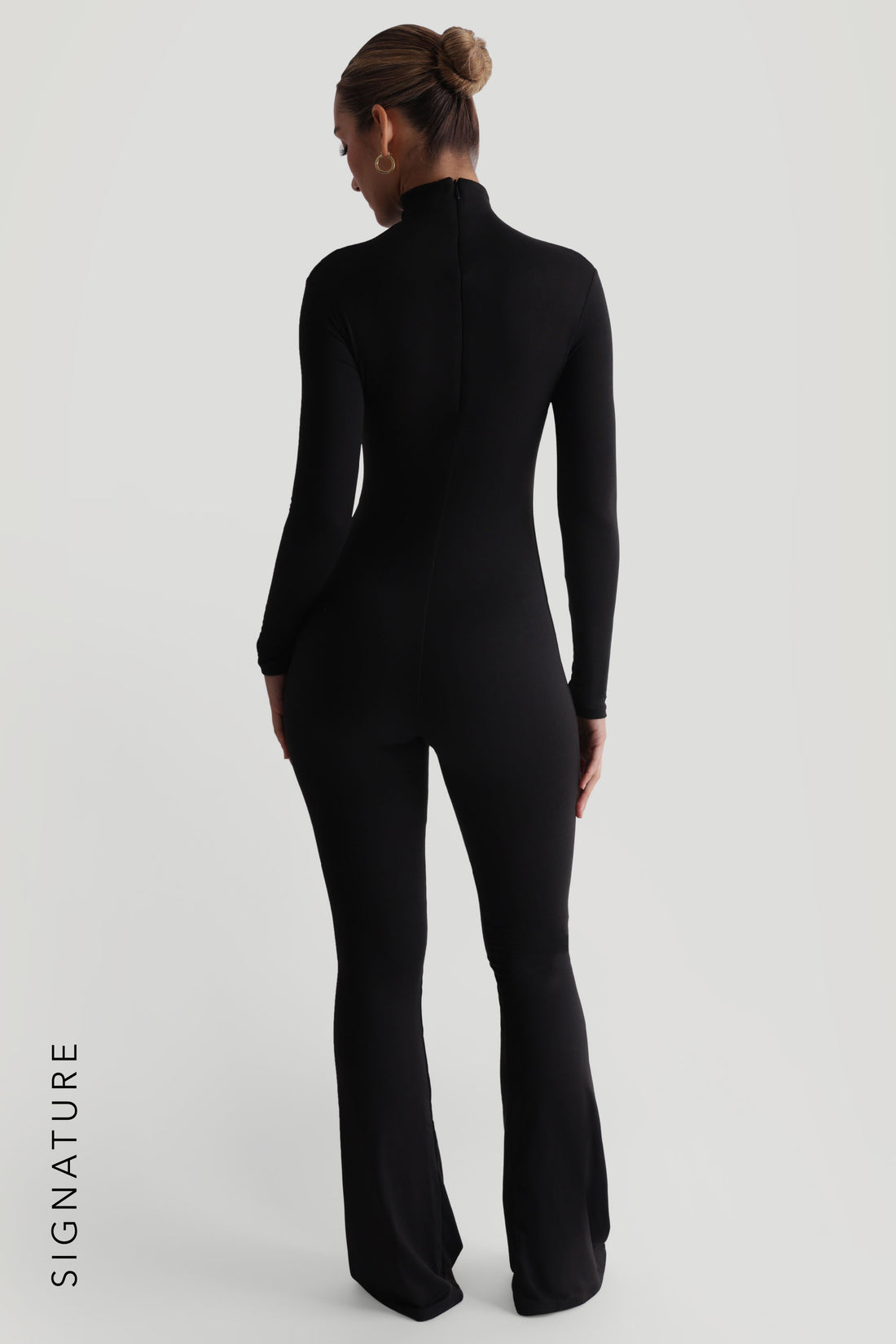 Seamless Long Sleeve Turtleneck Flared Jumpsuit - Black