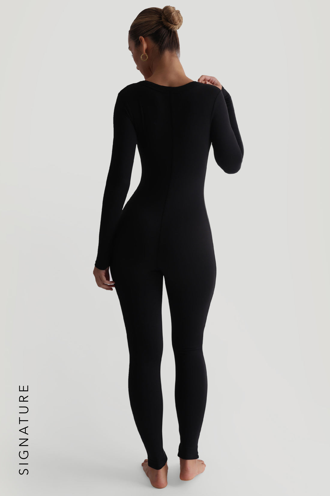 U-Shape Long Sleeve Jumpsuit - Black