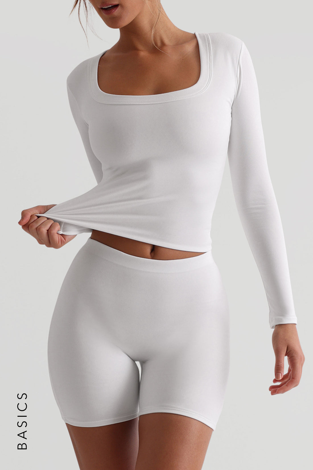 U-Shape Long Sleeve T-Shirt - White