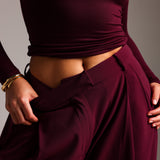 The Ivy Wide-Leg Trousers - Black Cherry