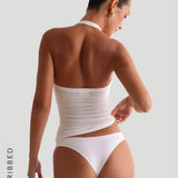 V-Neck Micro-Ribbed Halter Top - White