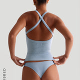 Crew Form-Ribbed Cross-Back Tank Top - Celeste