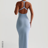 Form-Ribbed Split-Back Maxi Dress - Celeste
