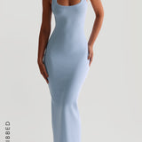 Form-Ribbed Split-Back Maxi Dress - Celeste