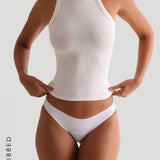 Crew Form-Ribbed Cross-Back Tank Top - White