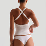 Crew Form-Ribbed Cross-Back Tank Top - White