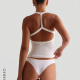 Form-Ribbed Split-Back Tank Top - White