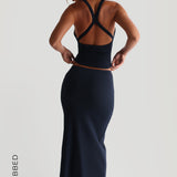 Form-Ribbed Slit Maxi Skirt - Navy
