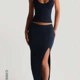 Form-Ribbed Slit Maxi Skirt - Navy