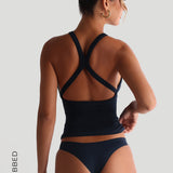 Form-Ribbed Plunge Split-Back Tank Top - Navy
