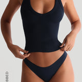 Form-Ribbed Plunge Split-Back Tank Top - Navy