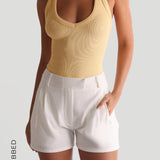 Form-Ribbed Plunge Split-Back Tank Top - Mango Creme
