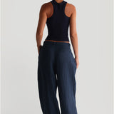 The Ivy Wide-Leg Linen Trousers - Navy