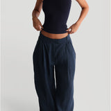The Ivy Wide-Leg Linen Trousers - Navy