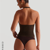 V-Neck Micro-Ribbed Halter Top - Toasted Cocoa