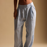 The Ivy Wide-Leg Linen Trousers - Celeste