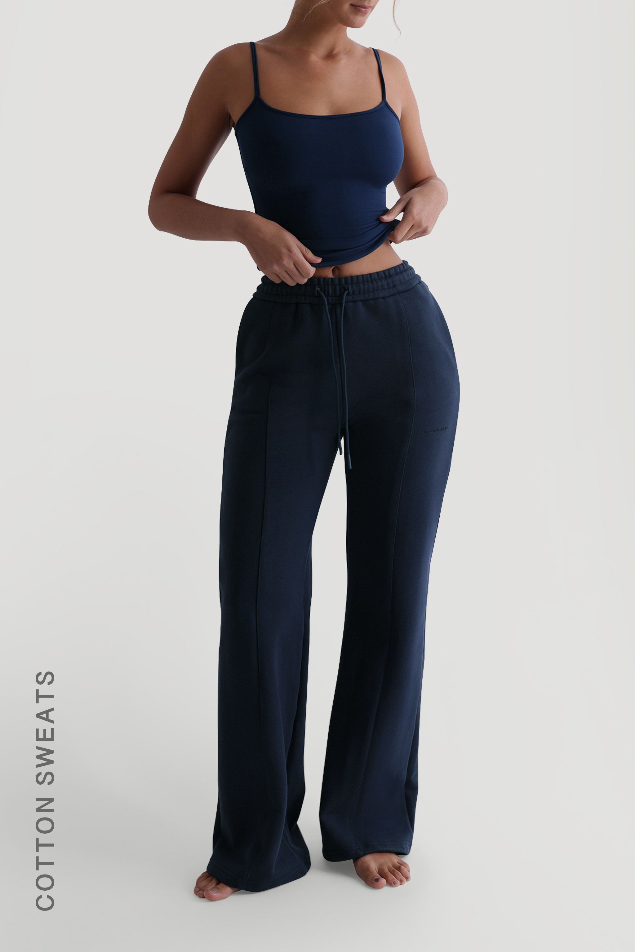 Structured Wide Leg Sweatpants Navy