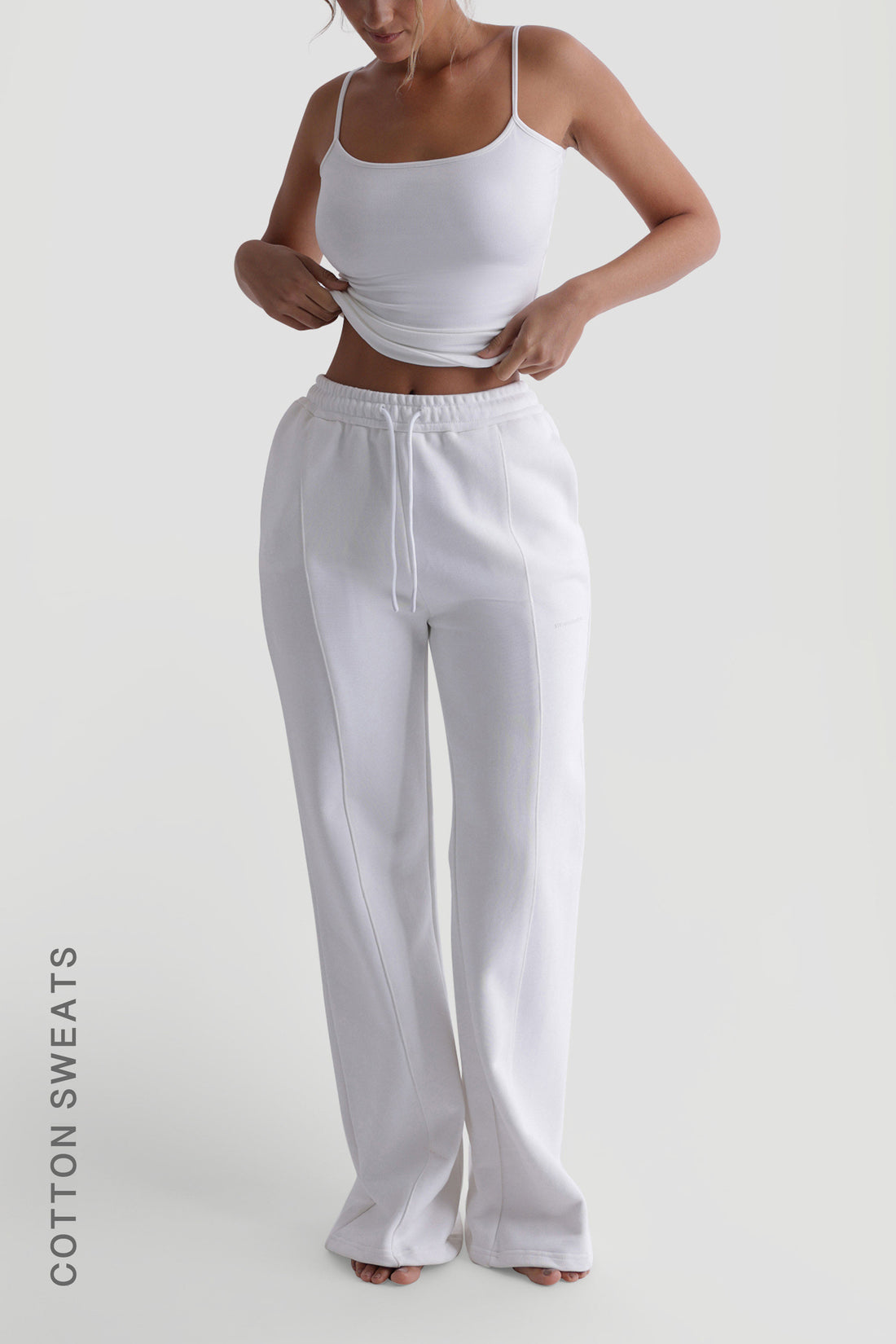 Structured Wide Leg Sweatpants - White