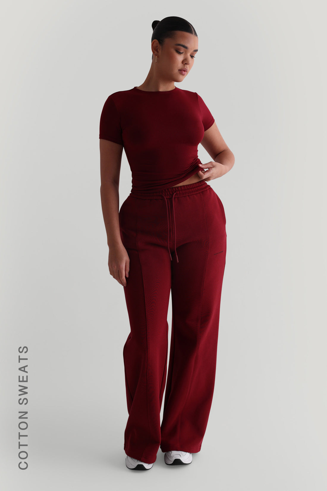Pantalon de survêtement à jambe large structuré - Vin