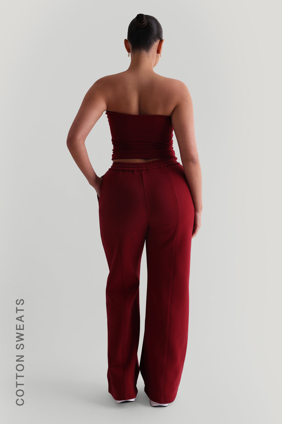 Pantalon de survêtement à jambe large structuré - Vin