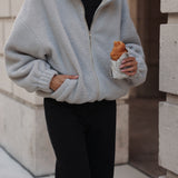 Sherpa Oversized Zip-Up Jacket - Moon
