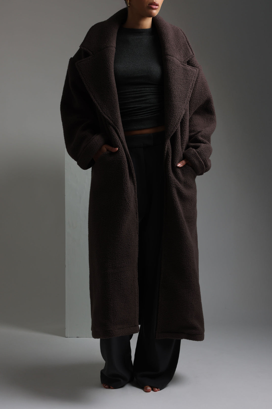 Sherpa Oversized Trench Coat - Charcoal