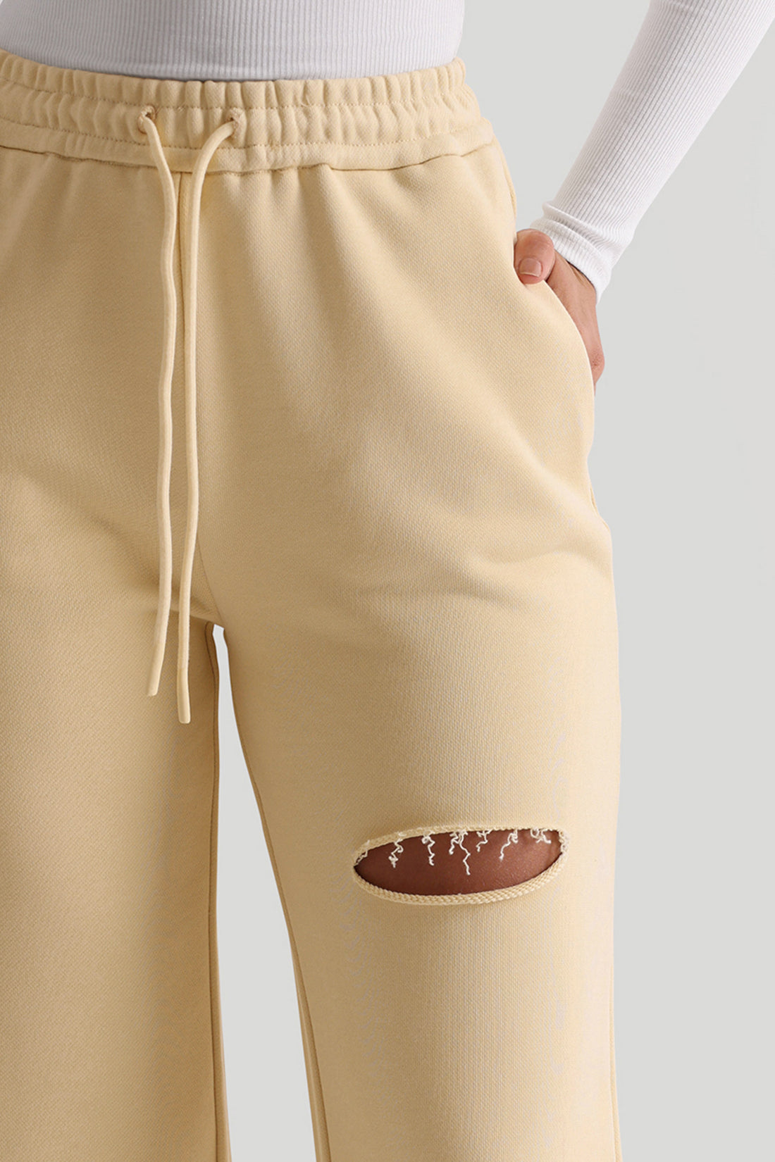 Cut-Out Wide Leg Sweatpants - Soft Yellow