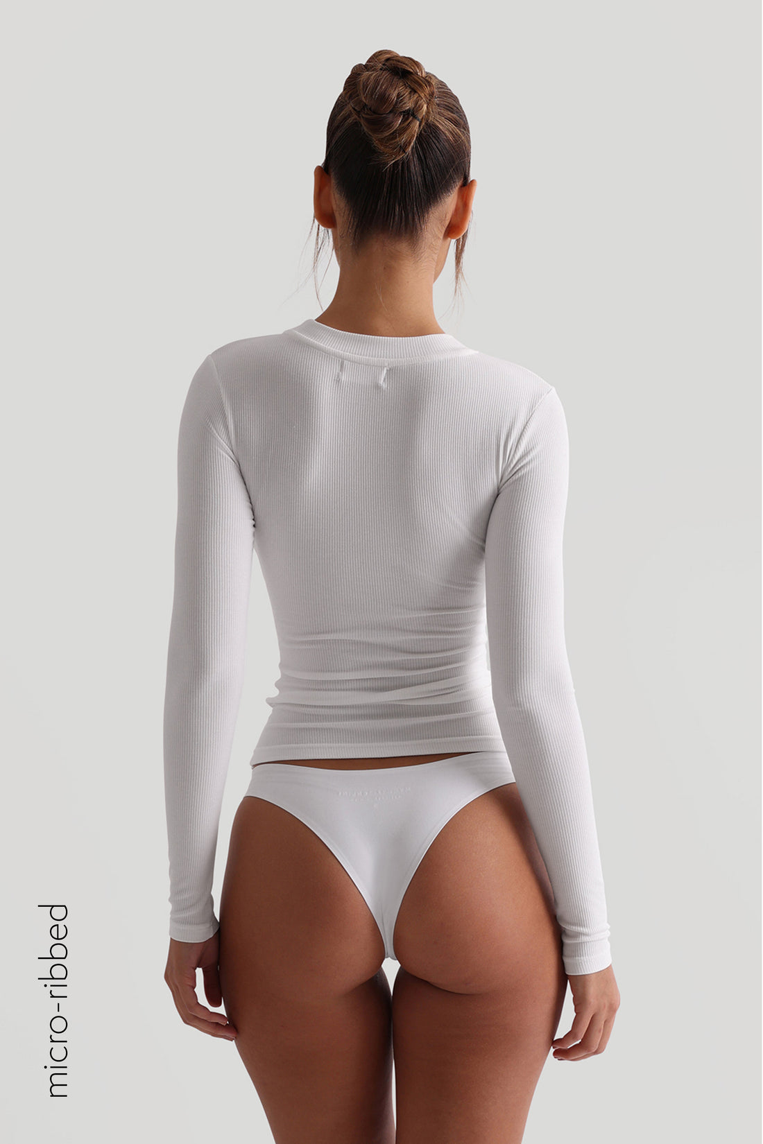 Crew Micro-Ribbed Long Sleeve Top - White