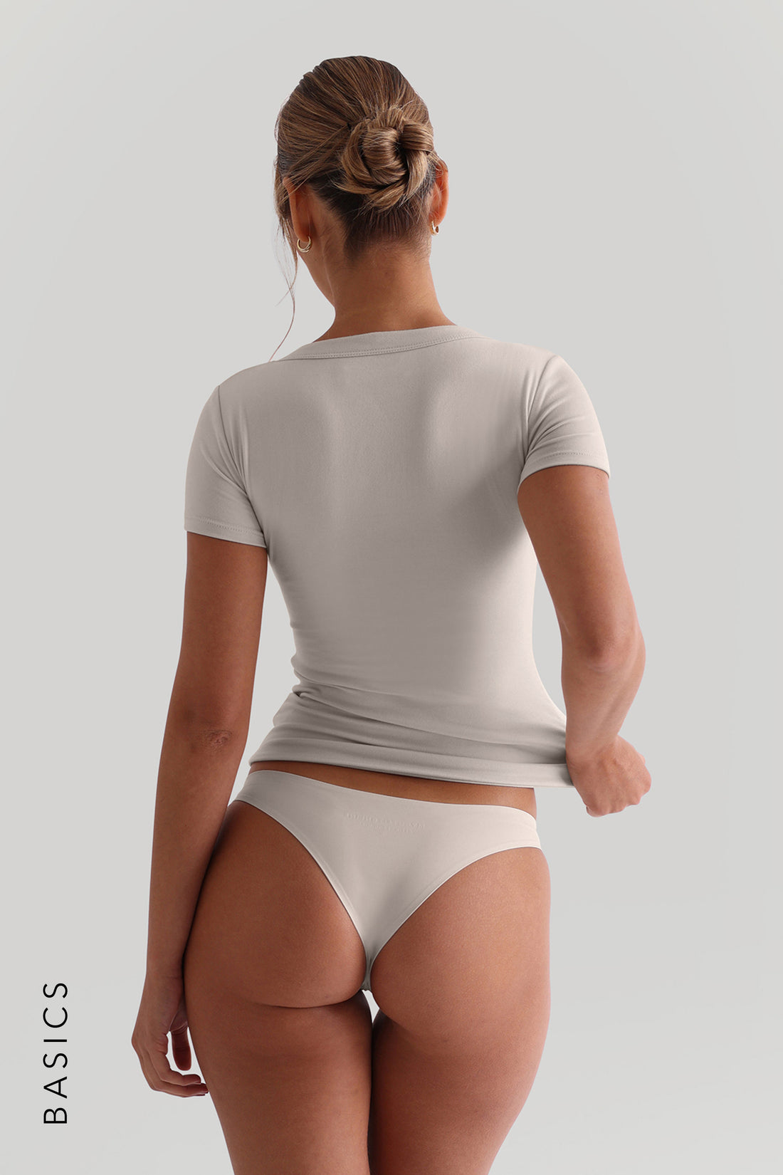 V-Shape Short Sleeve T-Shirt - Soft Beige