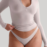 Zip-Up Long Sleeve T-Shirt - Soft Beige