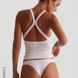 Form-Ribbed Plunge Split-Back Tank Top - White