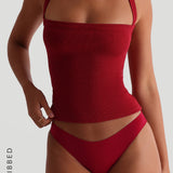 Form-Ribbed Cross-Back Tank Top - Pomegranate