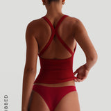 Form-Ribbed Plunge Split-Back Tank Top - Pomegranate