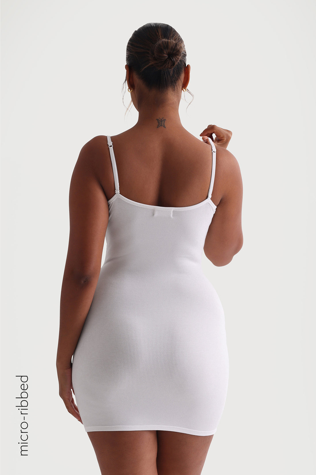 Slip-On Micro-Ribbed Mini Dress - White