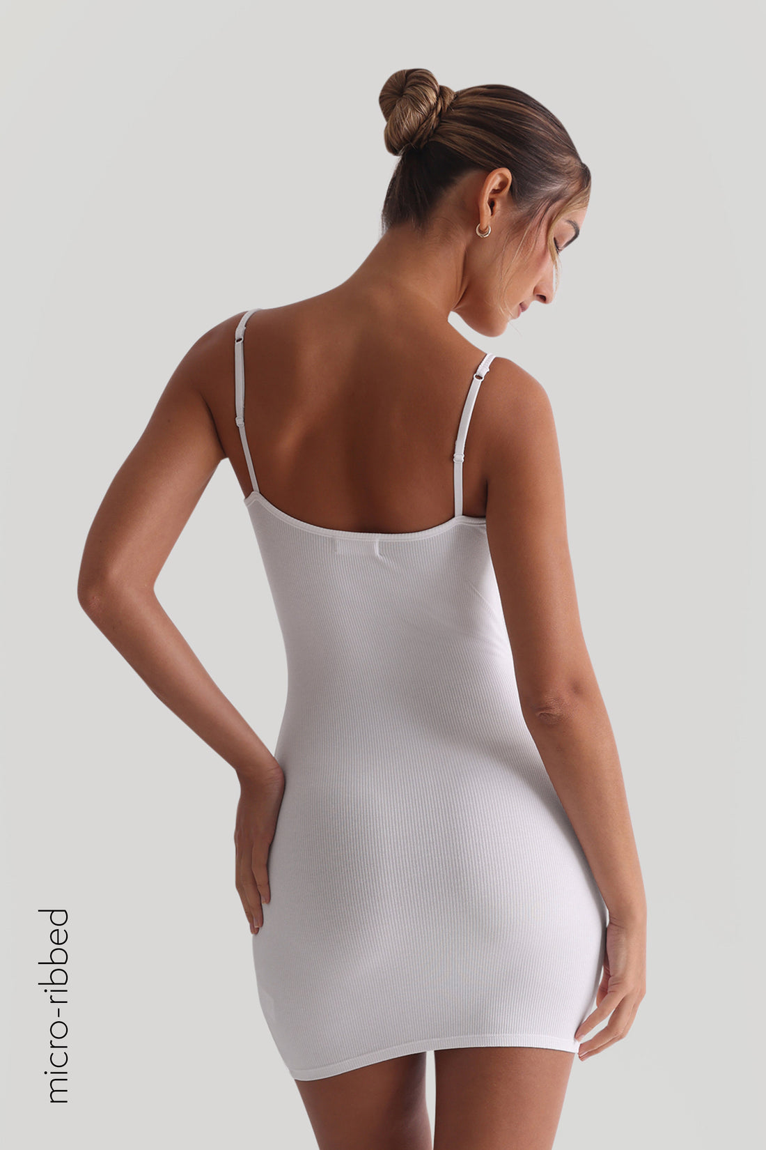 Slip-On Micro-Ribbed Mini Dress - White