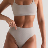 Core Textured Bikini Bottoms - Light Gray