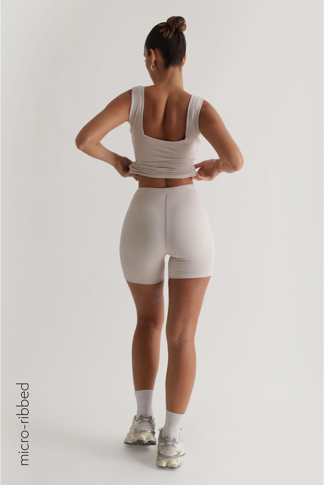High Waisted Micro-Ribbed Shorts - Beige