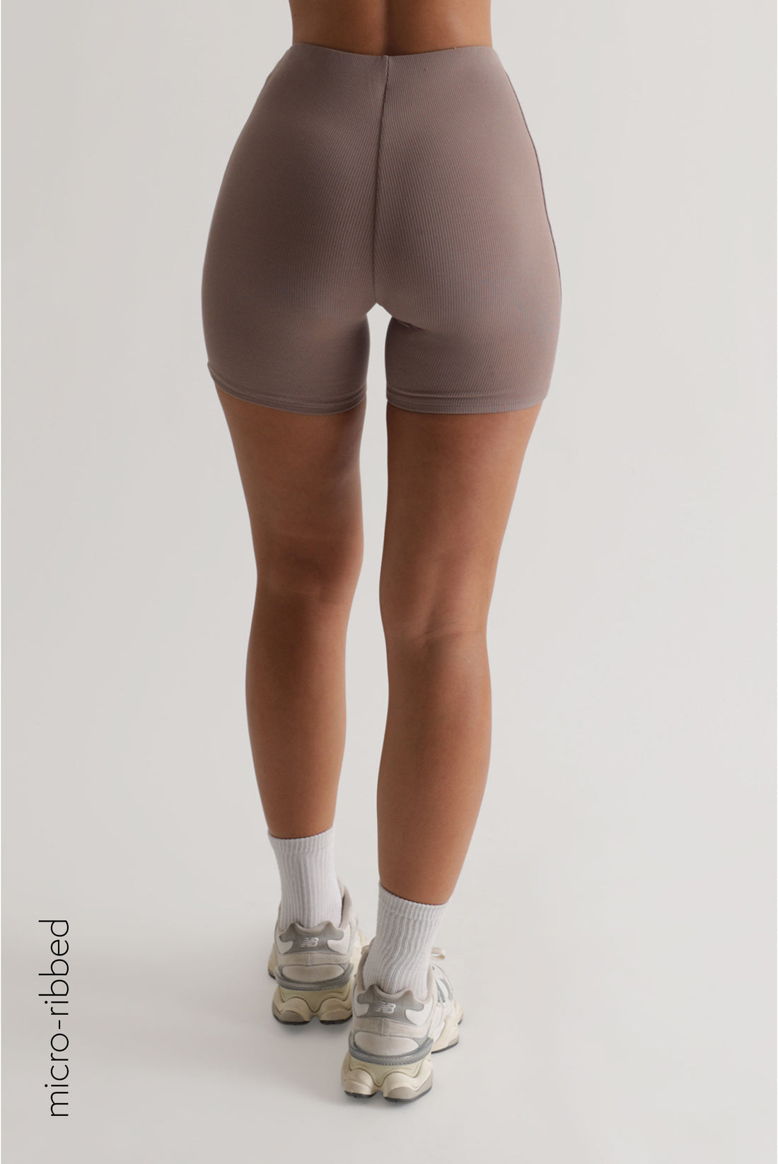 High Waisted Micro-Ribbed Shorts - Mocha