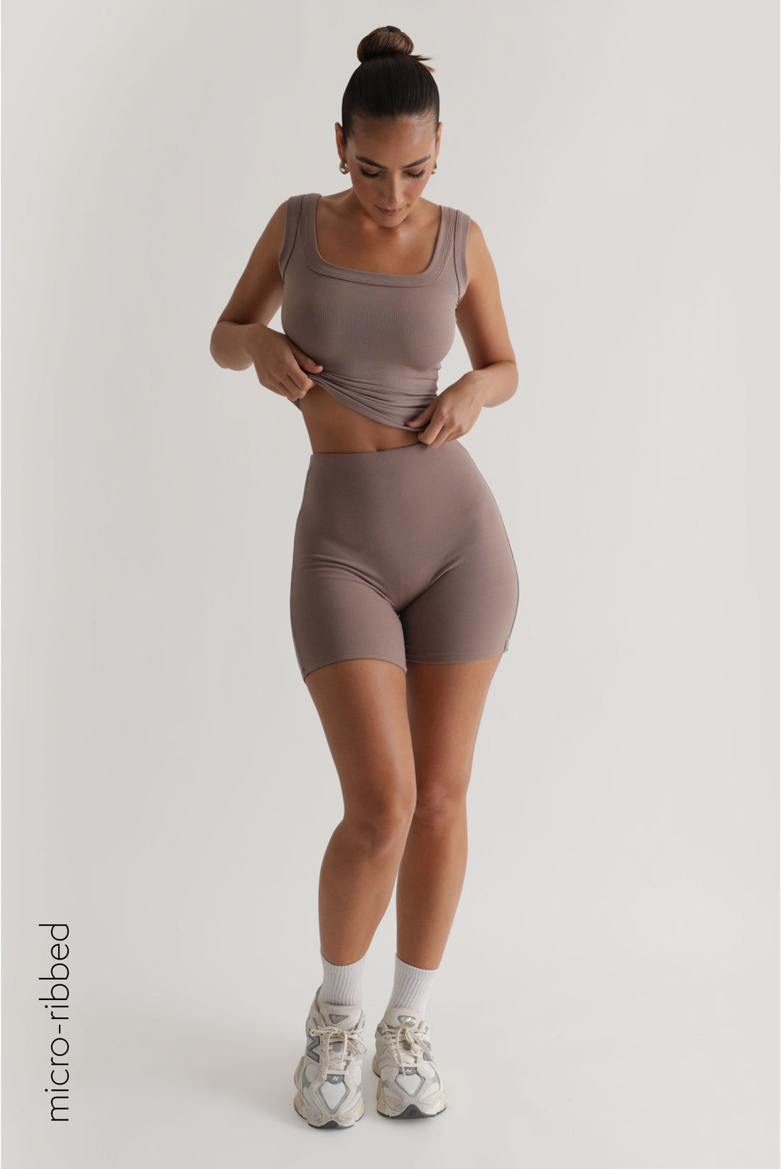 High Waisted Micro-Ribbed Shorts - Mocha